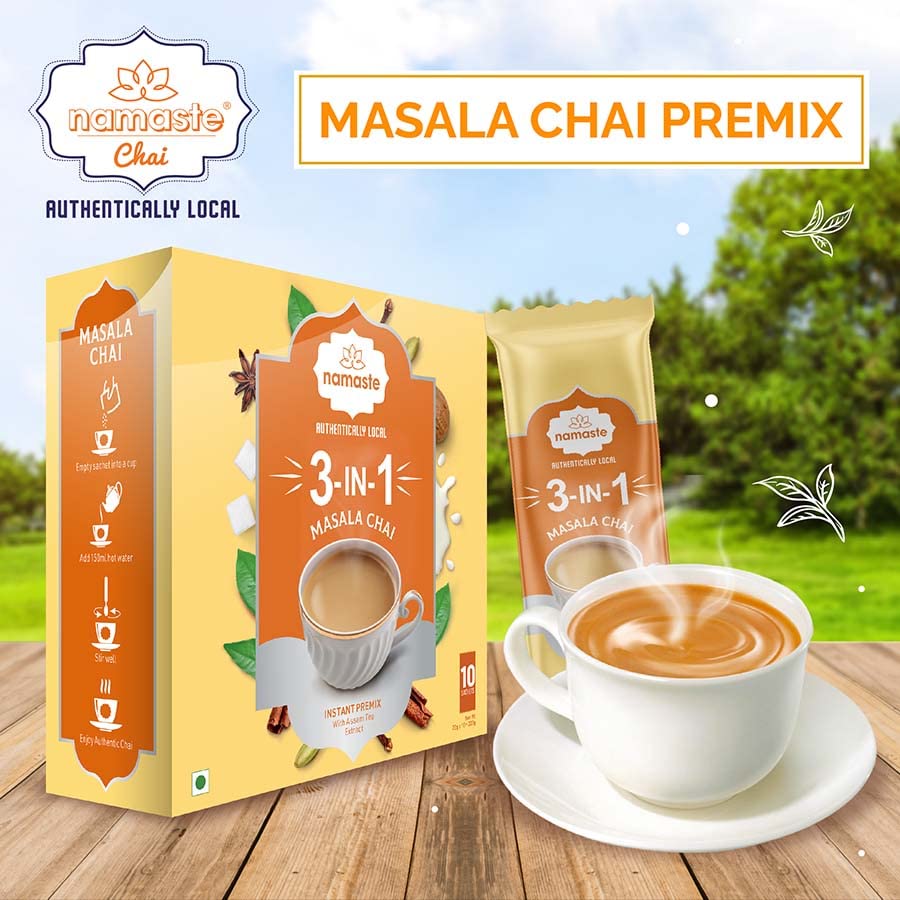 Miniatura 4 de Namaste Chai Masala Chai Premix Té Assam en polvo con leche y azúcar  Bolsas instantáneas en polvo de té  0.78 oz x 10 sobres