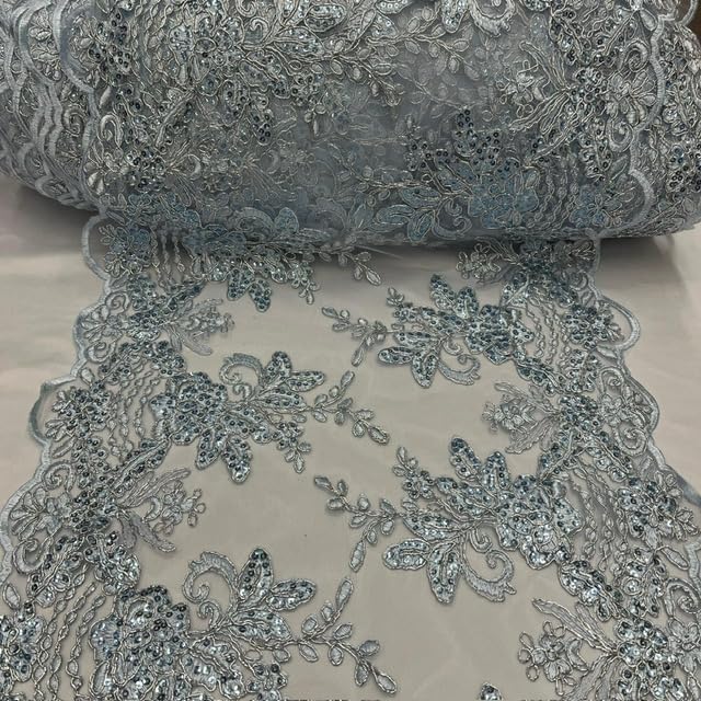 Valentina Textile INC Sequin lace Fabric with Embroideries on mesh VT-18(3 Yard,Sage)
