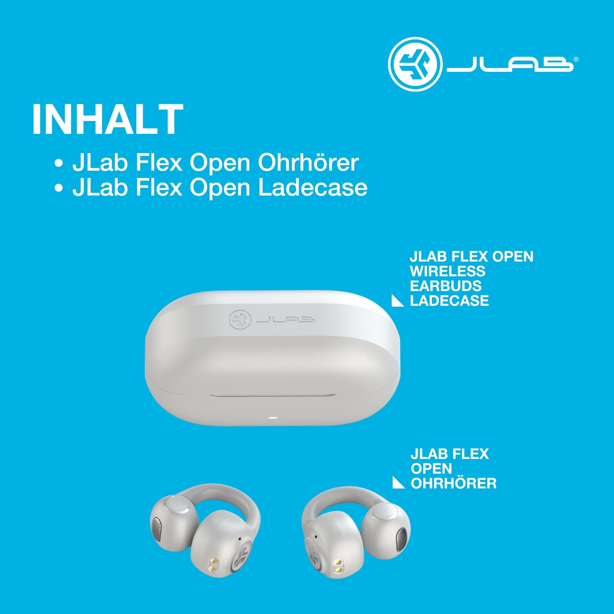 JLab Flex Open Ear Kopfhörer - Open Ear Earbuds, Manschetten-Design Clip-On-Kopfhörer, 21 Stunden Akkulaufzeit, Headphones Mit Bluetooth Multipoint, MEMS-Mikrofon, Mit App Anpassen - Weiß