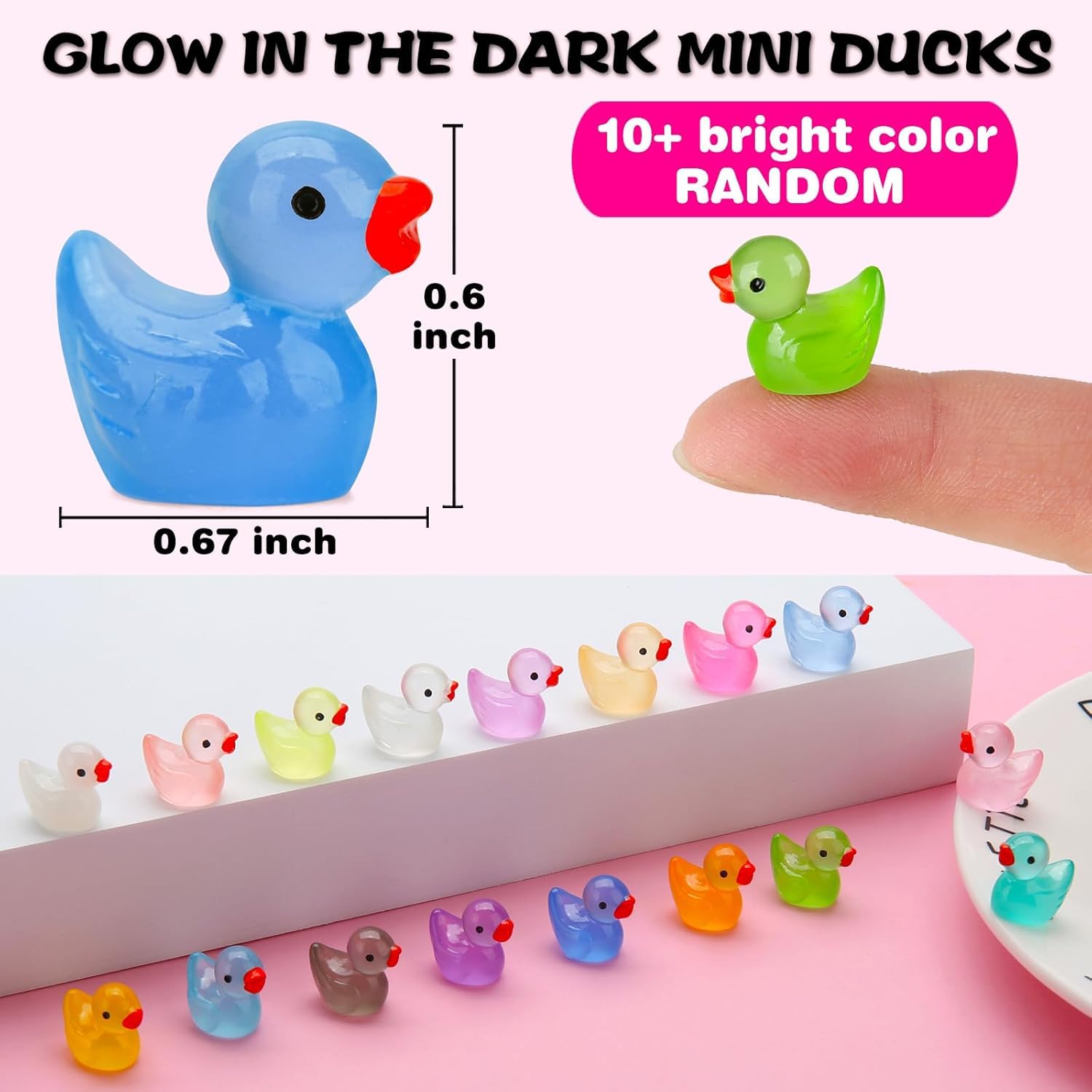 100PCS Mini Luminous Resin Animals Mini Ducks,Tiny Resin Animals Miniature Little Small Plastic Ducks Glow in the Dark for Dollhouse Decor Accessories Garden Micro Landscape Aquarium Potted Tiny Homes - Image 2