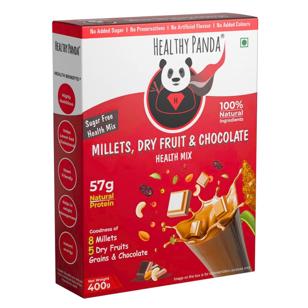 HEALTHY PANDA Choco Millet Nutrition Drink for Kids 400g | No Added Sugar | 8 Millets & 5 Dry Fruits | Supports Overall Growth | 100% Fresh & Natural | Healthy Chocolate Drink for Children