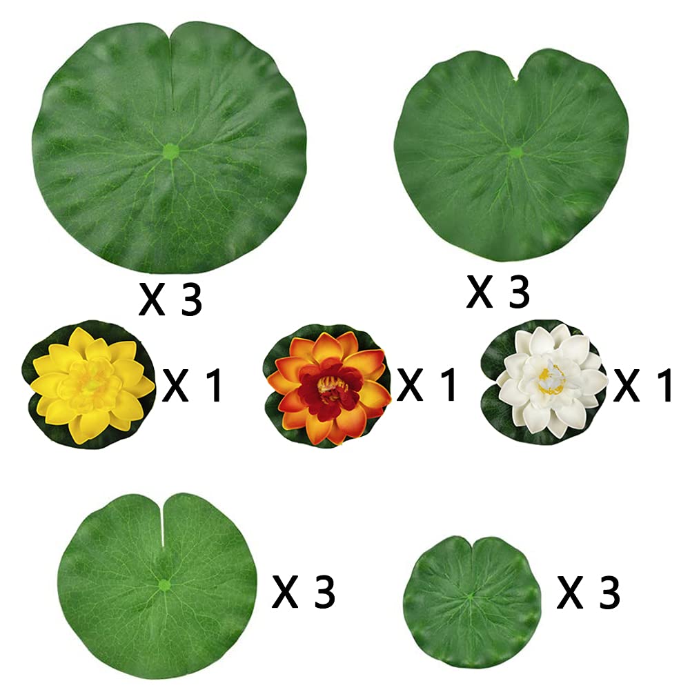 15 Pezzi Foglie Galleggianti, Artificiale Loto Decorativo, Foglie di Loto Artificiale, Ninfee Decorazione Galleggianti, 12 Lotus Leaves and 3 Lotus Leaves, for Pond Decoration