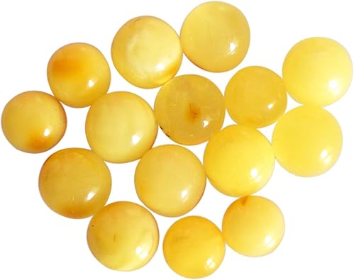 Natural Yellow Amber 15 Pcs. Lot Cabochon, Round Shape, Flat Back Side Fossilized Baltic Sea Amber, Ring Stone, Pendant Stone