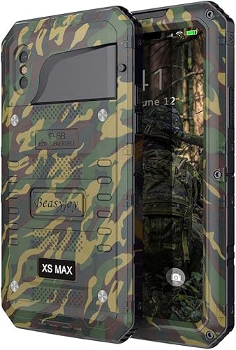 Beasyjoy Funda impermeable para iPhone Xs Max de metal resistente, pantalla integrada, protección de cuerpo completo, a prueba de golpes,