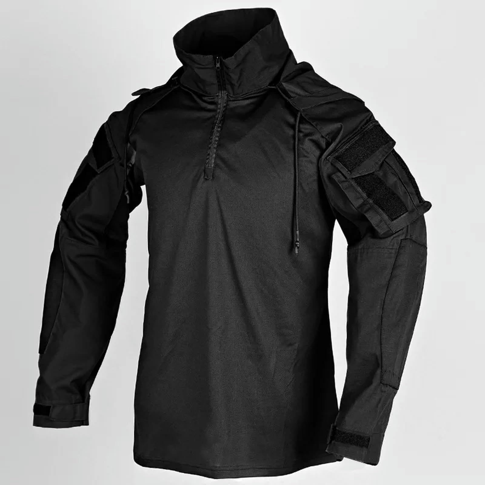 Camiseta de combate de camuflaje con capucha, resistente al desgaste, para hombre, airsoft, táctica, manga larga, paintball, camping, caza, ropa