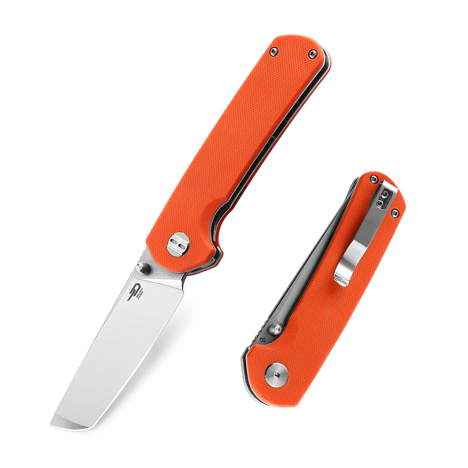 BESTECH KNIVES Pocket Folder Folding Knife: 3" D2 Steel Blade, G10 Scales, Thumbstud, Flipper, Liner Lock, EDC Steel Clip, BG31A-1 (Orange G10)