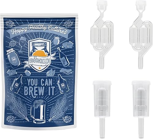 Miniatura 10 de Fermentaholics Airlock - Paquete de 4 esclusas para elaboración de cerveza y fermentación, uso con tapón de goma perforado, tapa con ojales, para