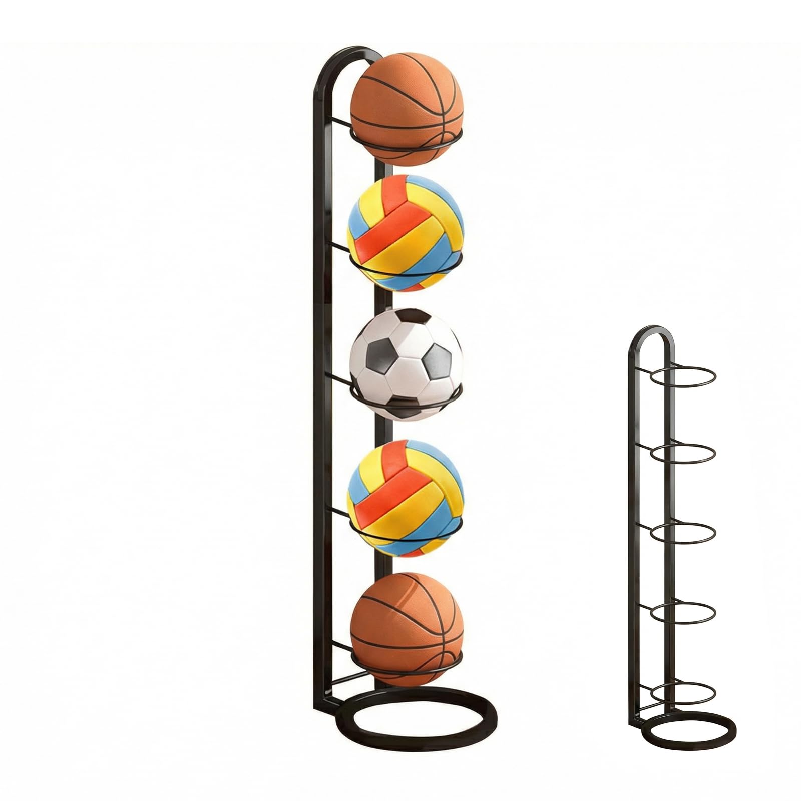 5 Stufiger Ballständer, Ballregal Abnehmbare, Vertical Ball Aufbewahrung, Ballaufbewahrungsregal Ballhalter aus Metall, Ballregal Sportgeräte Organizer Stabil für Basketball Fußball Volleyball