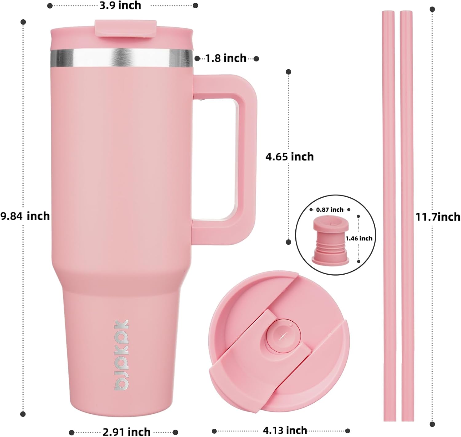 BJPKPK Insulated Tumblers With Handle And Straw 40 oz Stainless Steel Tumbler Cups With Lid,Light Pink - Image 3