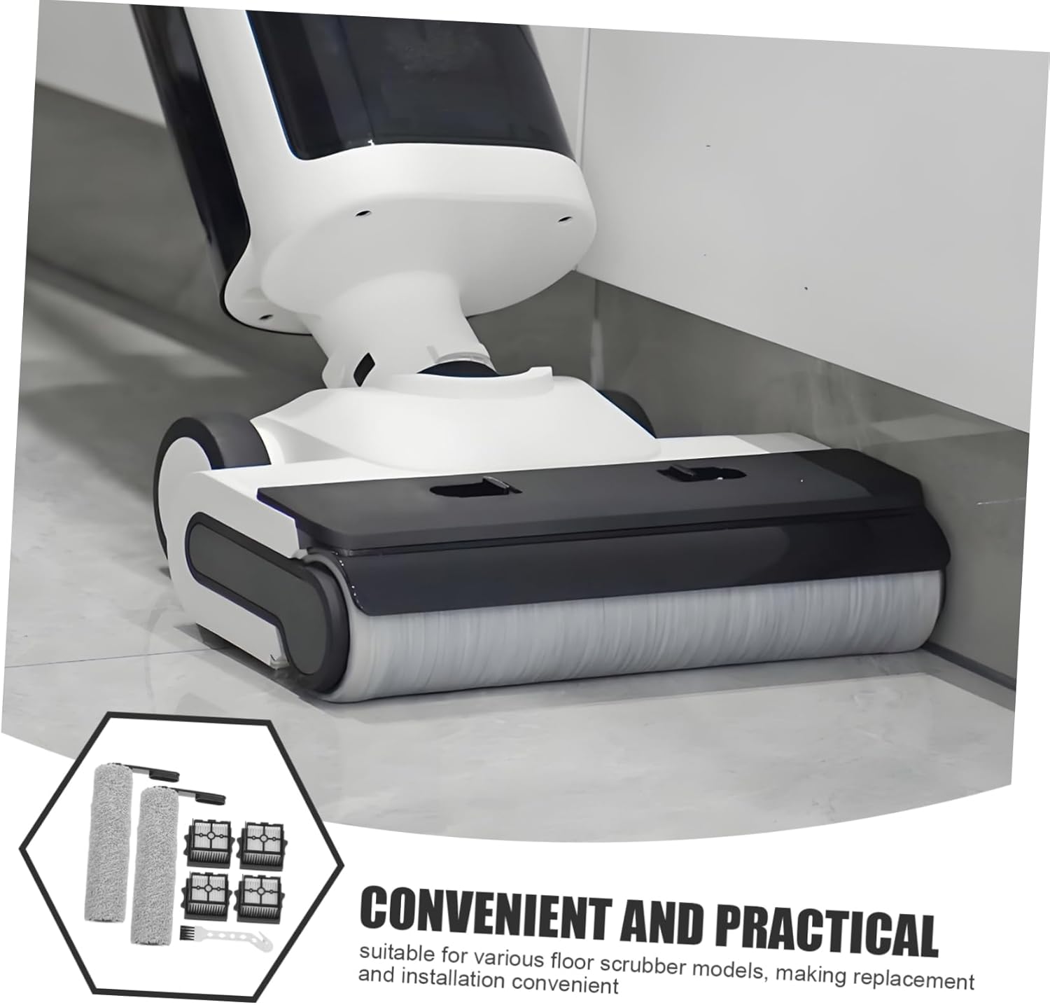 Floor Scrubber Brush Roll Filter Replacement Kit 1 Set of Roller Brushes and Filters Compatible Floor Scrubbers Easy to Install