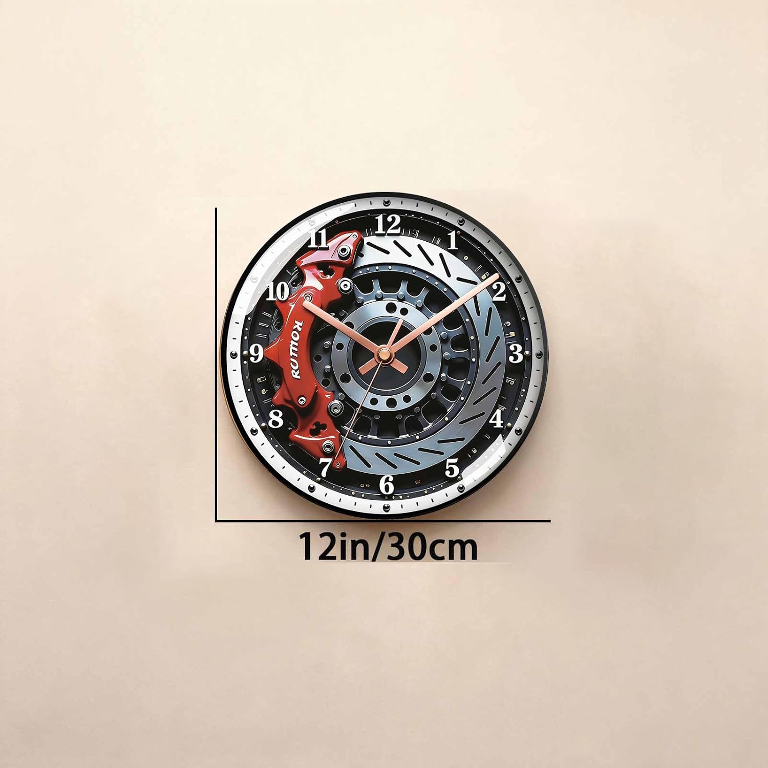 12-Inch Car Wheel Hub Wall Clock – Silent Battery Operated | Ultra-Realistic Graphic Design | 2D Flat Dial with HD Glass Lens | Perfect Decor for Living Room, Bedroom, Man Cave & Garage