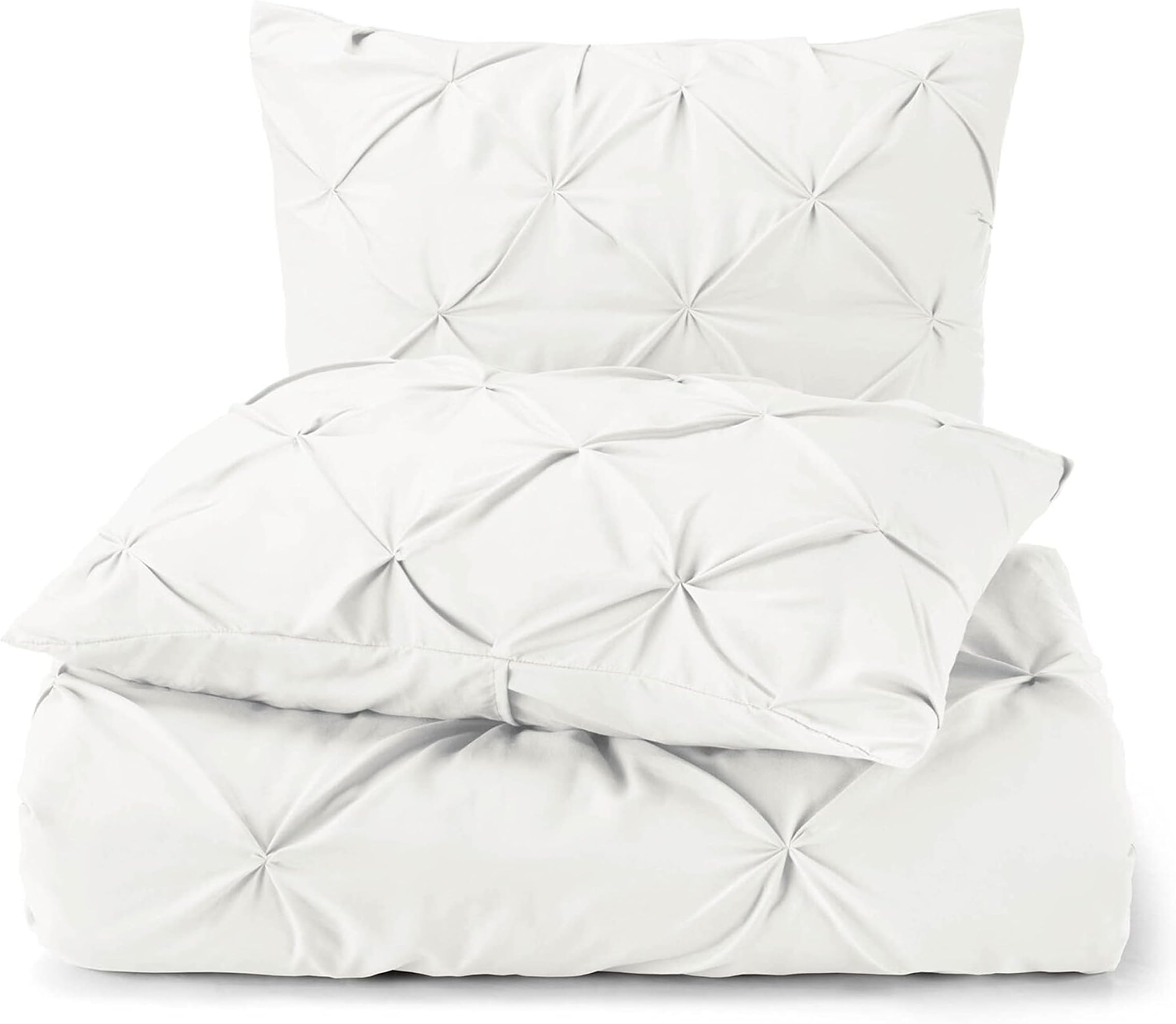 DelaraGOTS Certified 100% Organic Cotton Reversible Print Duvet Cover and Sham Set of 2 (King Duvet Set, Pintuck White)