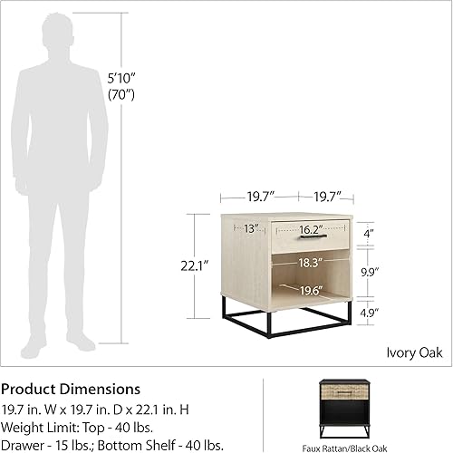 Miniatura 3 de Novogratz Kelly, mesita de noche de roble marfil