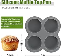 Vista 2 de Silicone Egg Bite Molds- 4 Cups Air Fryer Egg Mold, Silicone Egg Molds Ideal For Muffins, Cakes, Pies, Breads (2 Pcs Red + Gray)