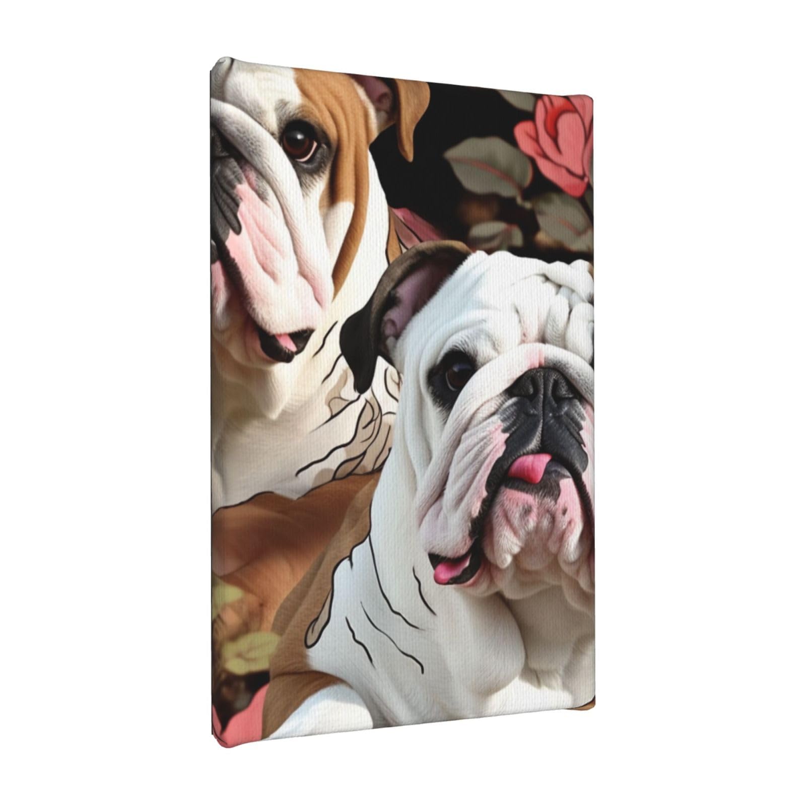 Ykljg English Bulldogs Printed Wall Art Canvas Painting 20X30 Cm Wooden Framed Picture Painting Artwork Prints For Bedroom Kitchen Home Office Decor