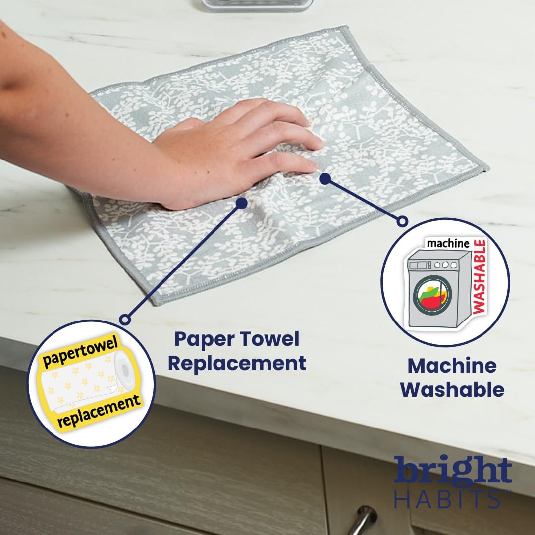 Counter Cleaners Set of 9 Laurel Grey, Super Absorbent Quick Dry Reusable Cleaning Cloths Made from Recycled Materials, Durable Eco Friendly Kitchen Dishcloths