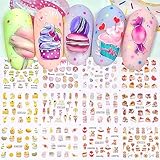 12 Sheets Donut Ice Cream Candy Nail Art Stickers Cute Water Transfer Nail Decals Spring Summer Nail Decals Colorful Holiday Nail Art Supplies for Women Nail Decorations