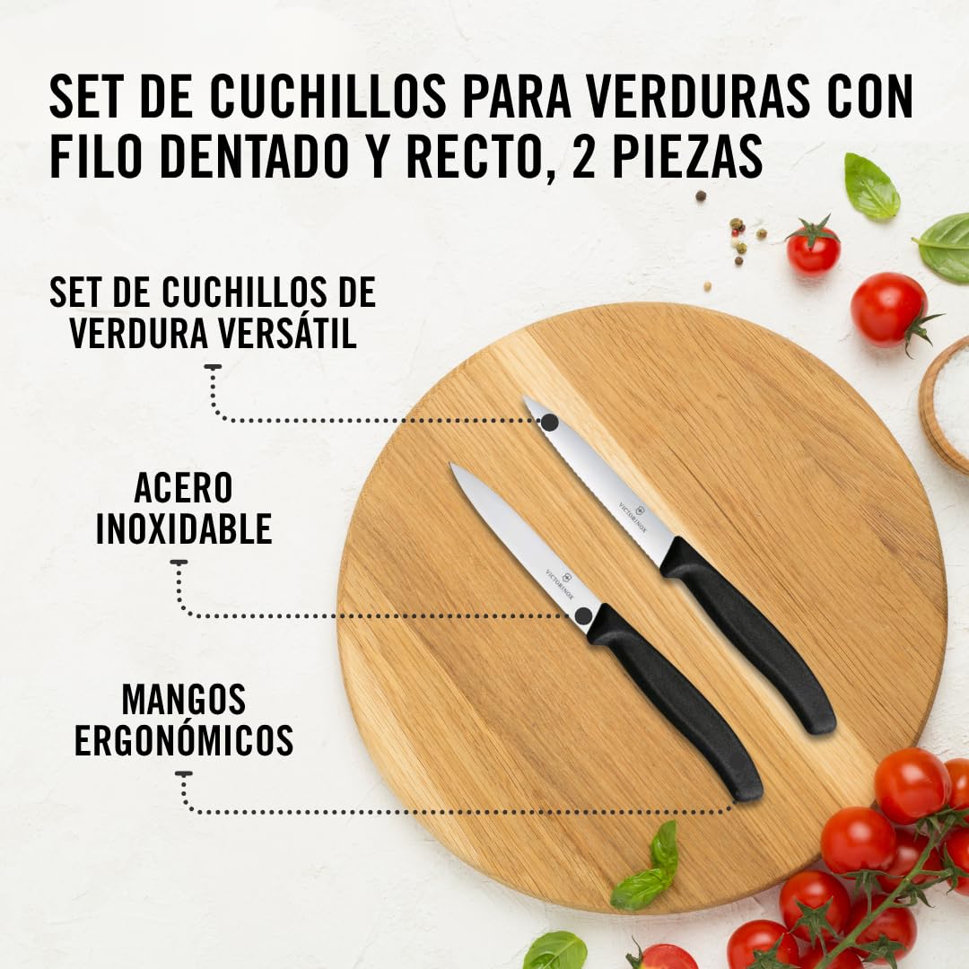 Victorinox Swiss Classic Juego de cuchillos para tomate y pelar 2 piezas Acero inoxidable Negro