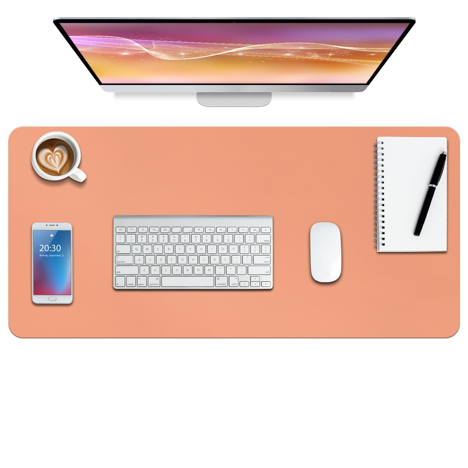 Boutilon Leather Desk Mat,Desk Pad,Desktop mat,Waterproof Desk Mat for Desktop, Desk Mat for Keyboard and Mouse,Leather Mouse Pad Protector for Office and Home,90 * 43cm (L Orange Pink) (BN21) — image 1