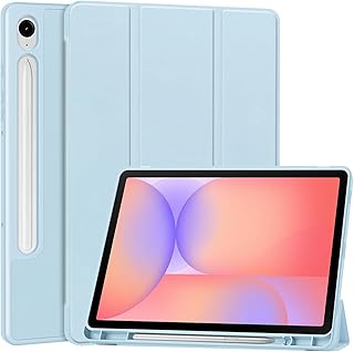 For Galaxy Tab S10 Lite/Galaxy Tab S9 FE ケース Samsung Galaxy Tab S10 Lite カバー 10.9 インチ Pokaas タブレットケース TPUケース オートスリープ機能付き ペンホルダー付き マグネット式 スタンド機能 薄型 全面保護 (スカイブルー, Galaxy Tab S10 Lite)