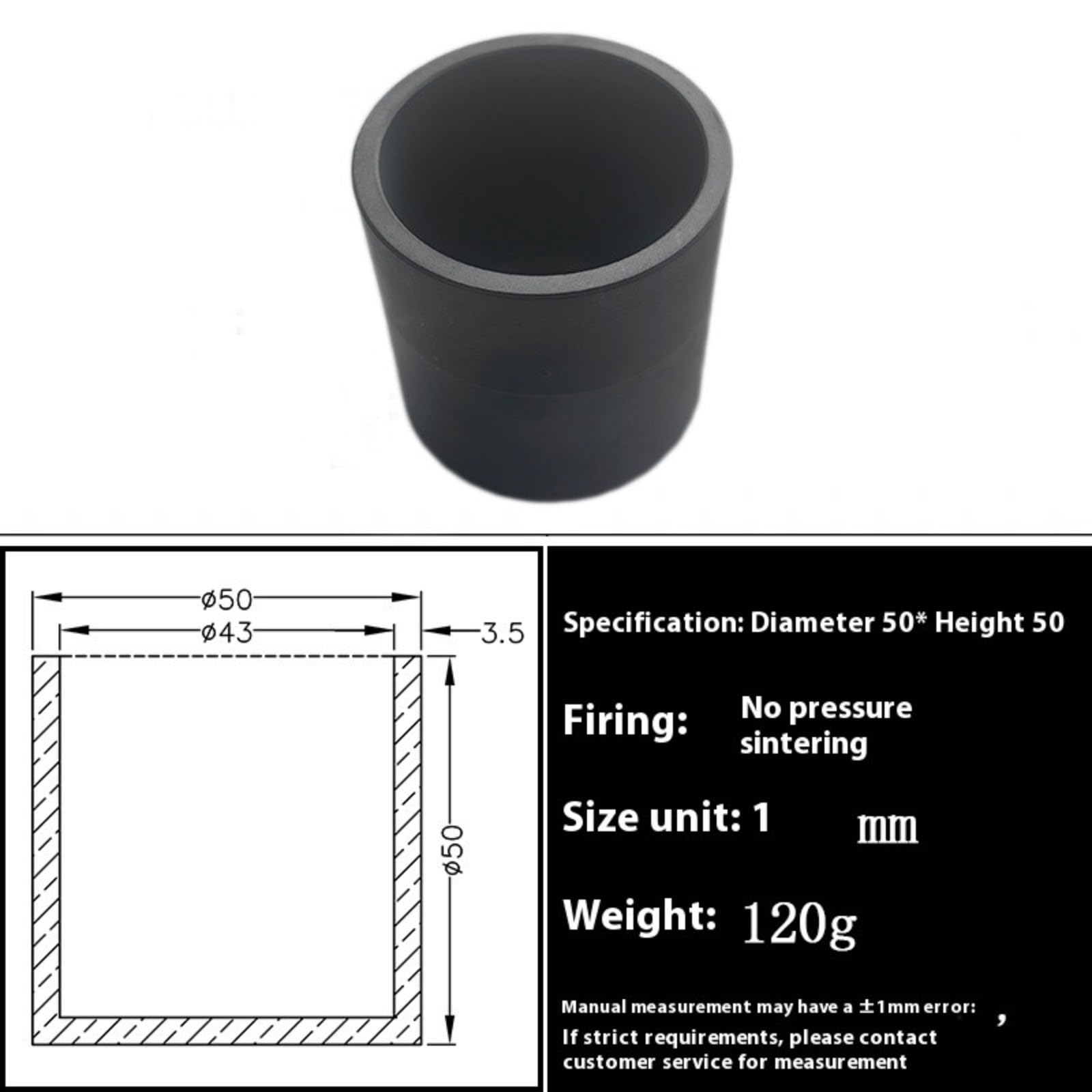 Crisol de carburo de silicio, artículos de horno de laboratorio de cerámica a temperatura de 1650 °C | Calefacción y procesamiento de materiales en laboratorios y hornos industriales.(50x50mm Sintered)