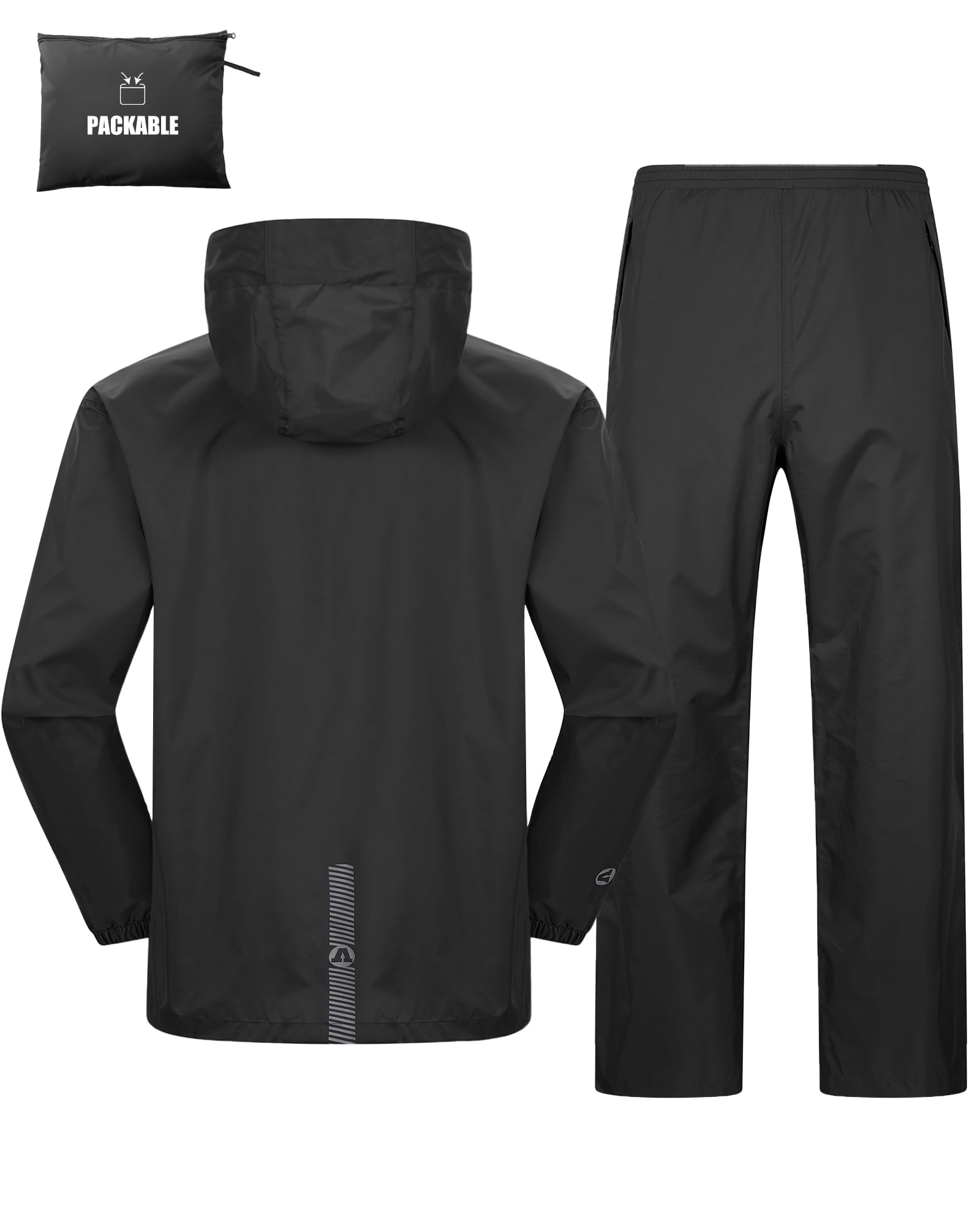Regenpak voor dames en heren, reflecterend, waterdicht, opvouwbare regenjas regenbroek, outdoor, regenkleding, winddicht, regenpak voor fietsen, vissen, wandelen, Donkergrijs-ongevoerd, XL