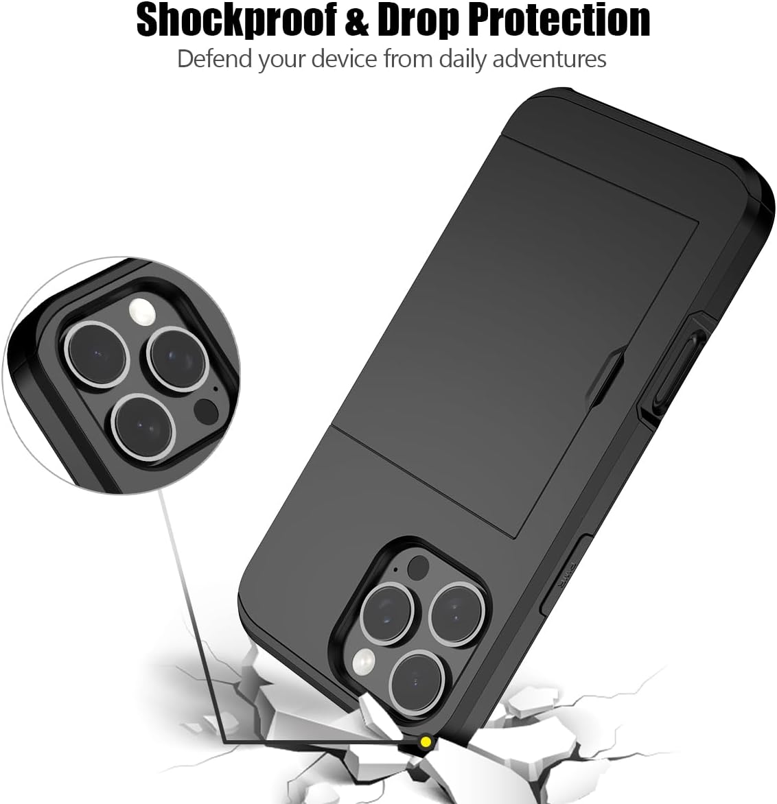 Nvollnoe Compatible with iPhone 16 Pro Max Case with Card Holder Dual Layer Heavy Duty Protective Shockproof Hidden Card Slot Slim Wallet Phone Cover for Women&Men 6.9 inch(Black) - Image 5