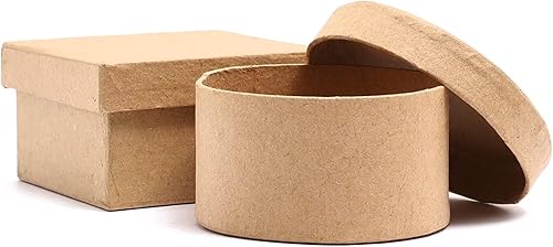 Miniatura 6 de Juvale Paquete de 6 mini cajas de papel maché con tapas, color marrón, 6 formas, de 3.4 x 3 a 2.7 pulgadas de diámetro, almacenamiento de
