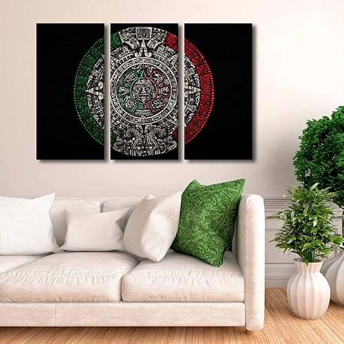 Miniatura 10 de TUMOVO Lienzo de la civilización maya para la sala de estar, calendario solar azteca, pintura moderna, colorida imagen del México antiguo para