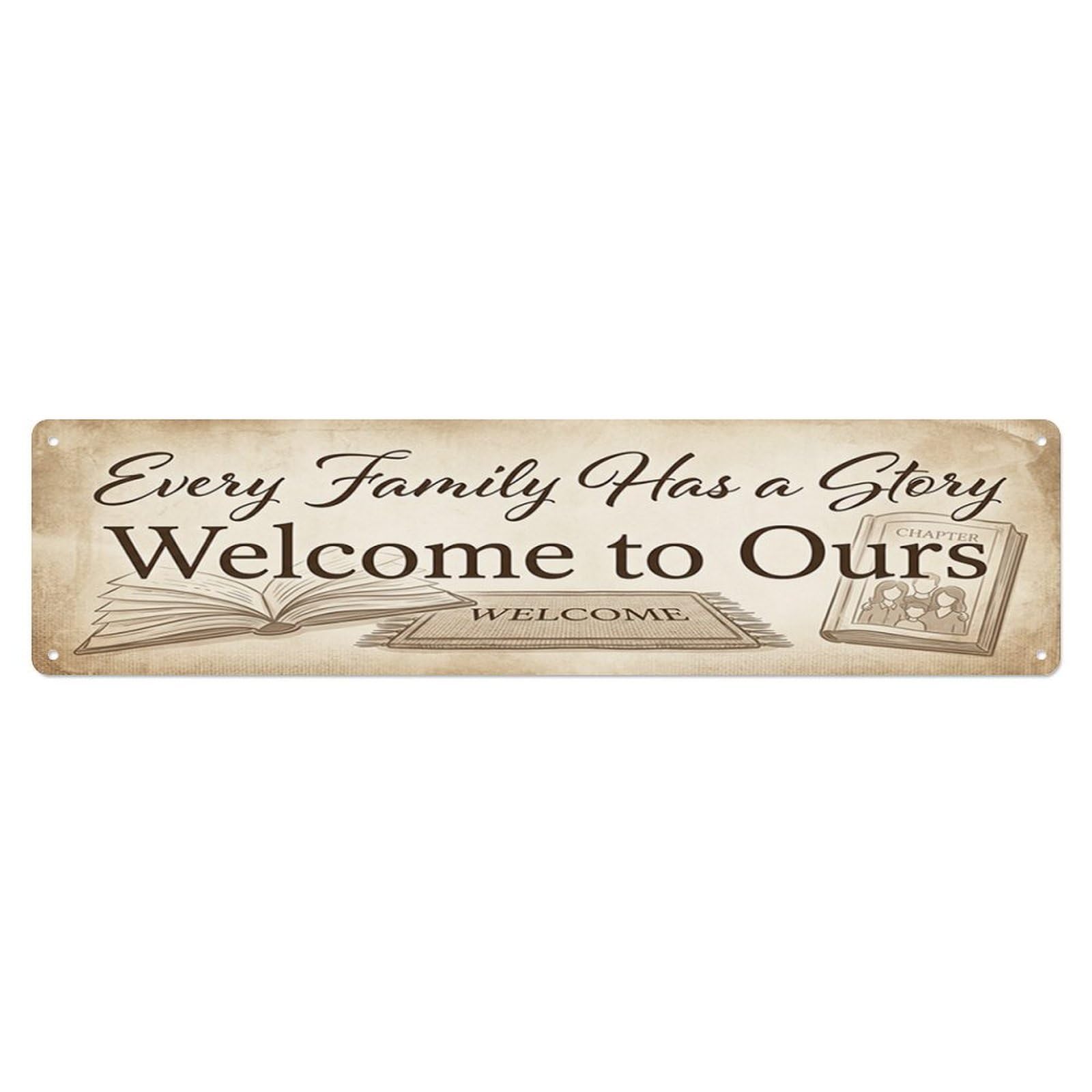Welcome Story Entryway Family Metal Tin Skinny Sign Plaque Wall Decor for Cafe, Club Bar, Office, Home Garden Metal Poster 4x16Inch