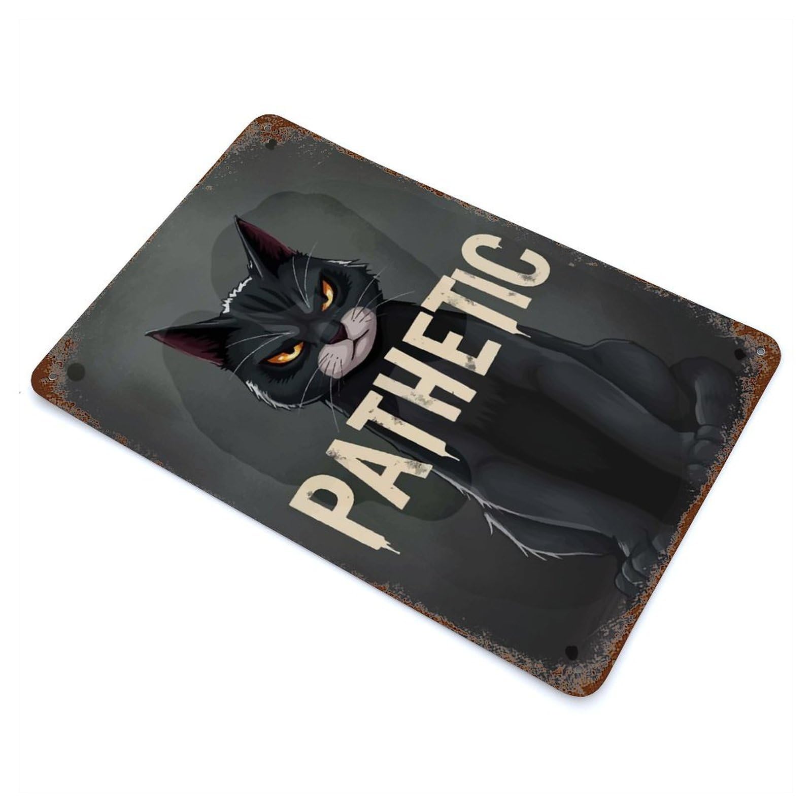 Rust Effect Funny Angry Cat Rusty Metal Tin Sign 11.8"x7.9", Rustic Home Decor for Bistro, Counter And Cafe Decor
