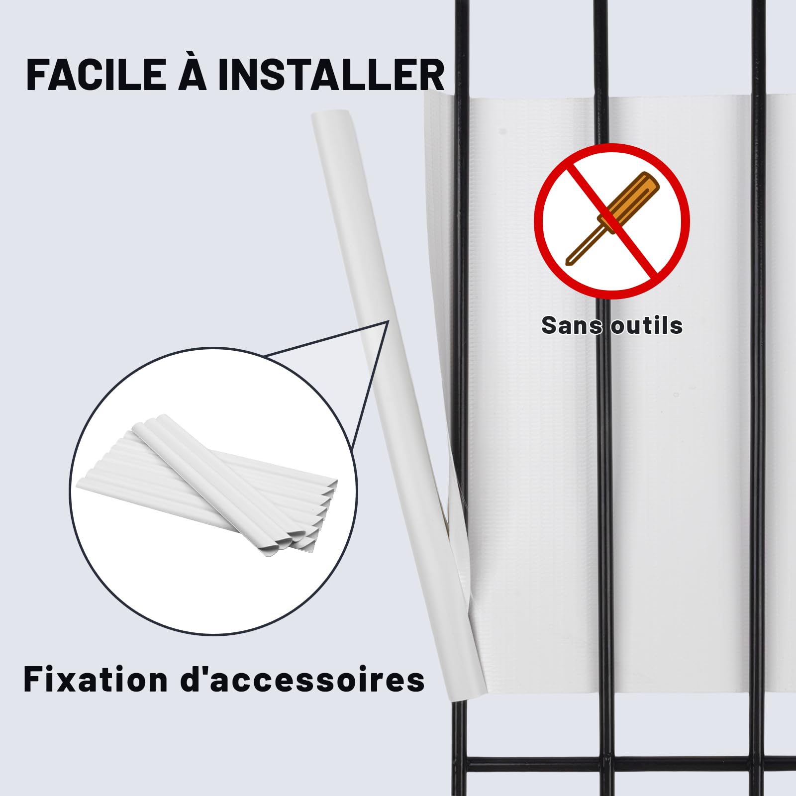HENG FENG Brise Vue Jardin en PVC 50m x 19cm, Blanc | Brise Vue pour Clôture 450g/m², Occultation Totale, Résiste UV & Intempéries, av.30 Clips, pour Jardin/Terrasse/Balcon