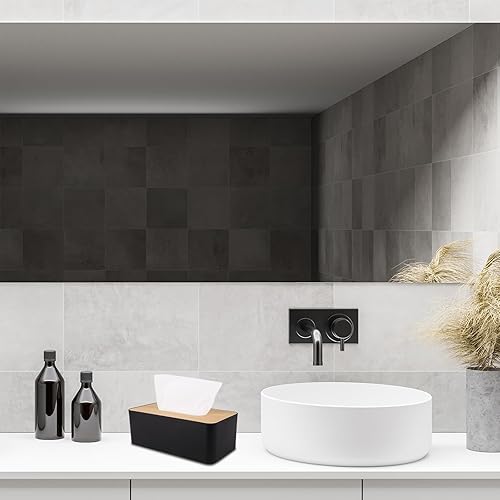 Miniatura 7 de MOCHTERO Funda para caja de pañuelos, soporte para caja de pañuelos para baños, placa de cubierta de bambú, hogar y oficina, 9.7 x 5 x 3.6 pulgadas