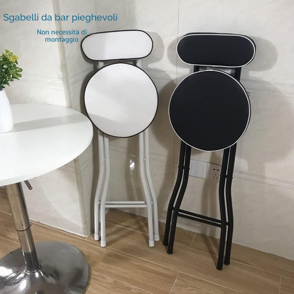 Sgabelli Alti da Bar Pieghevoli con Schienale (Bianco/Nero), 22"/24"/26" Sgabelli Alti da Cucina Seduta, Sedie da Bar per Esterno con Morbido Cuscino, Poggiapiedi (Color : Black1Pcs, Size : Sittin