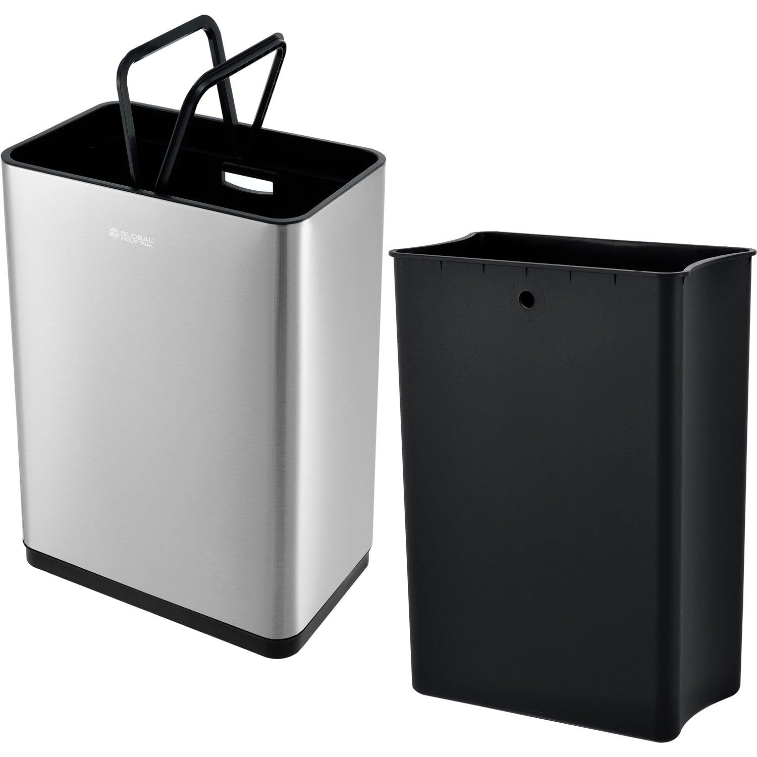 Global Industrial Indoor Rectangular Motion Sensor Trash Can with Plastic Liner, 12 Gallon Capacity, 10-5/8"L x 18-1/8"W x 25-1/2"H, Brushed Stainless Steel