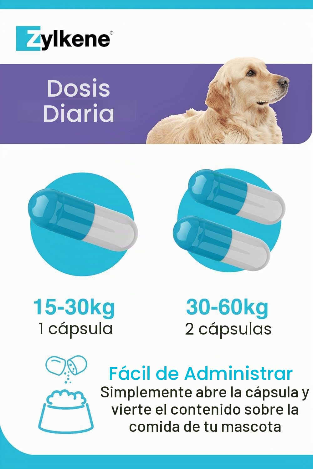 Zylkene Pienso Complementario | Perros de más de 15 kg | Relajante para situaciones incómodas | 100 Cápsulas de 450 MG