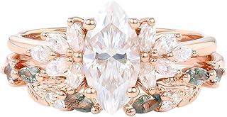1.5-4 Carat Moissanite Wedding Ring Set for Women 10K /14K /18K Solid Gold Moissanite Engagement Bridal Ring Set Promise Rings for Her D Color VVS1 Clarity Free Engraving