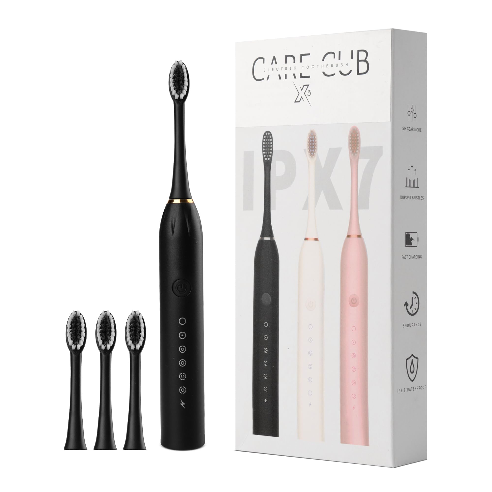X-3 Sonic Electric Toothbrush, IPX7 Waterproof, Powerful Rechargeable with Replaceable Heads, 6 Cleaning Modes, Advanced Gum Care & Plaque Removal - Black-image-24