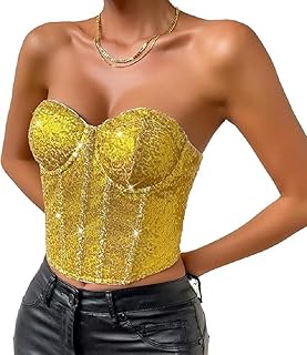 Women's Glitter Sequin Bustier Corset Top Back Zipper Strapless Tube Top Festival Outfits for Women
