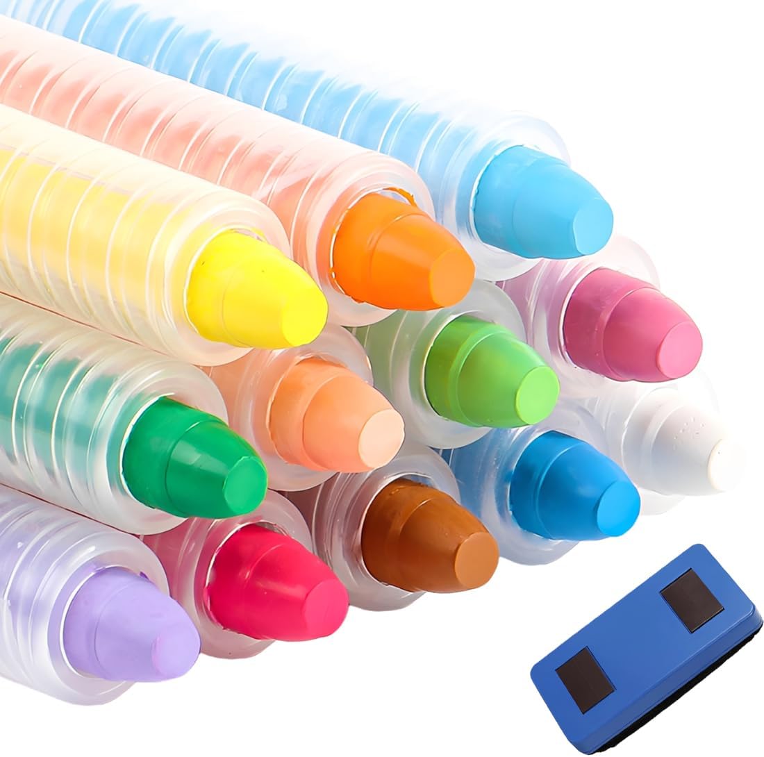 12 Coloured Chalks for Chalk, Powder Free Chalk, Non-Toxic, Washable, Erasable, Chalks for Kids, Art Tool for Drawing and Writing on Whiteboard