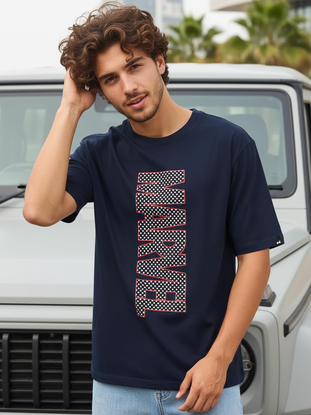 Bewakoof Maglietta da uomo con stampa grafica ufficiale Marvel, vestibilità oversize, mezza manica, girocollo, in puro cotone