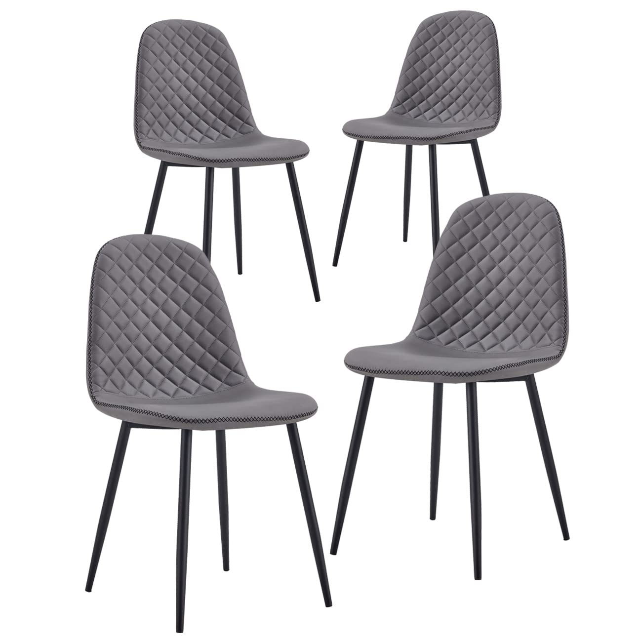 Brigros WeHome - Set da 4 sedie in tessuto Bella gambe in metallo e seduta in tessuto, adatte per sala da pranzo, salotto, bar, sale da attesa, uffici, spazi moderni (Grigia, Trapuntata)
