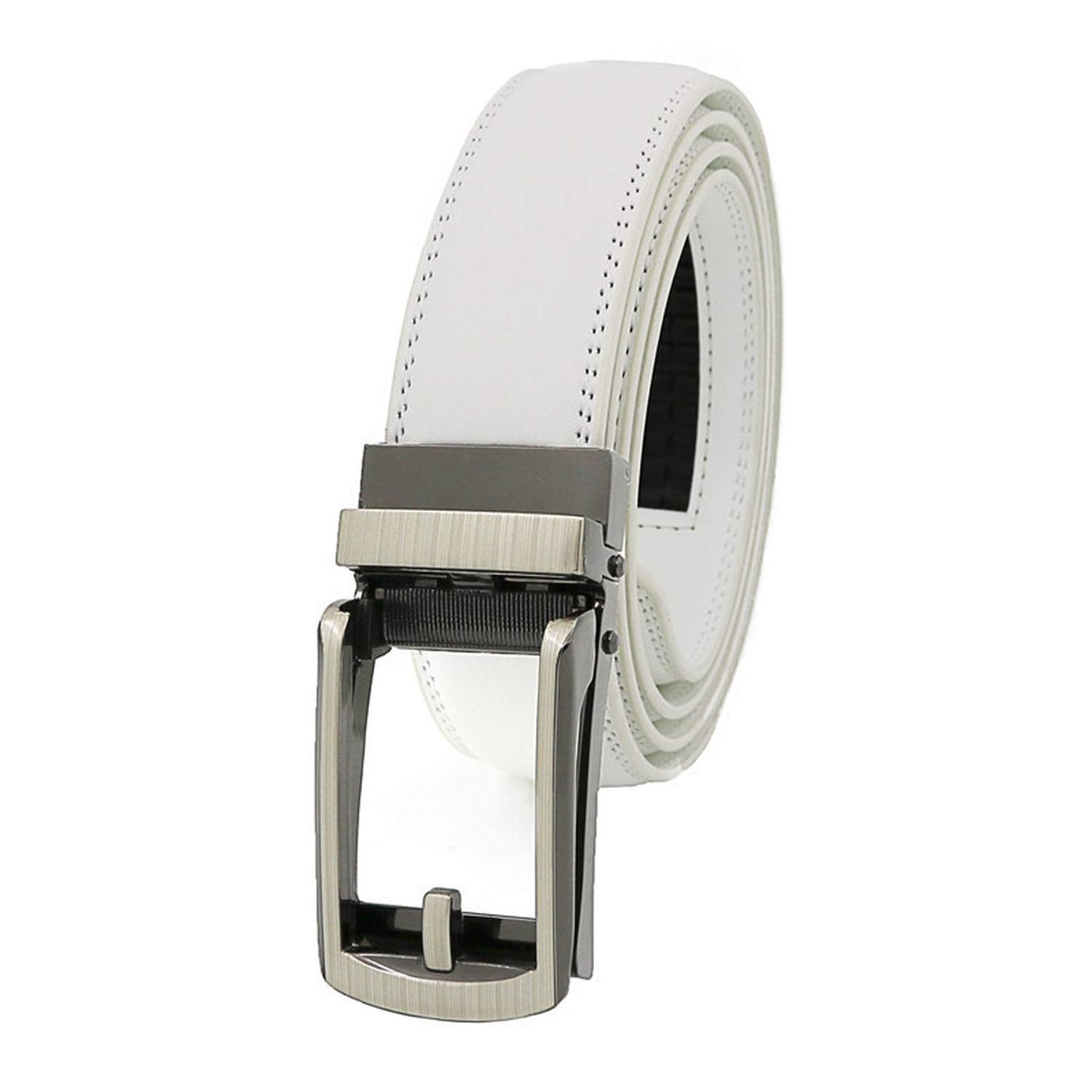 ausuky Premium Grain Leather Comfort Click Adjustable Fit Ratchet Jeans Pants Belt Automatic Belt Buckle No Holes (white,125cm)