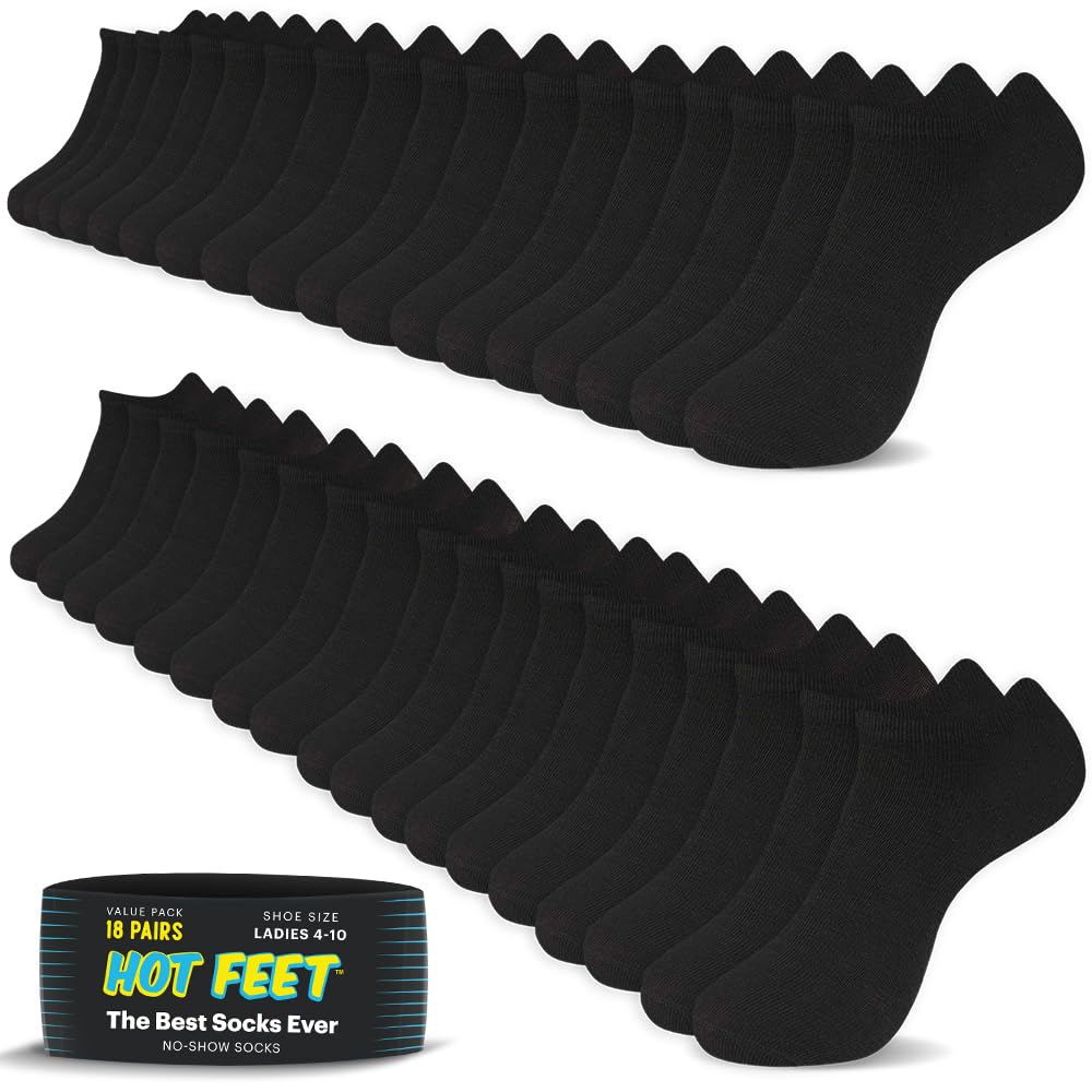 Photo 1 of HOT FEET 6,12,18 Pack - No Show Socks for Women, Thin Low Cut Ankle Socks for Teens and Girls, Athletic Socks - Size 4-10 18 PACK Black - 2pk bundle