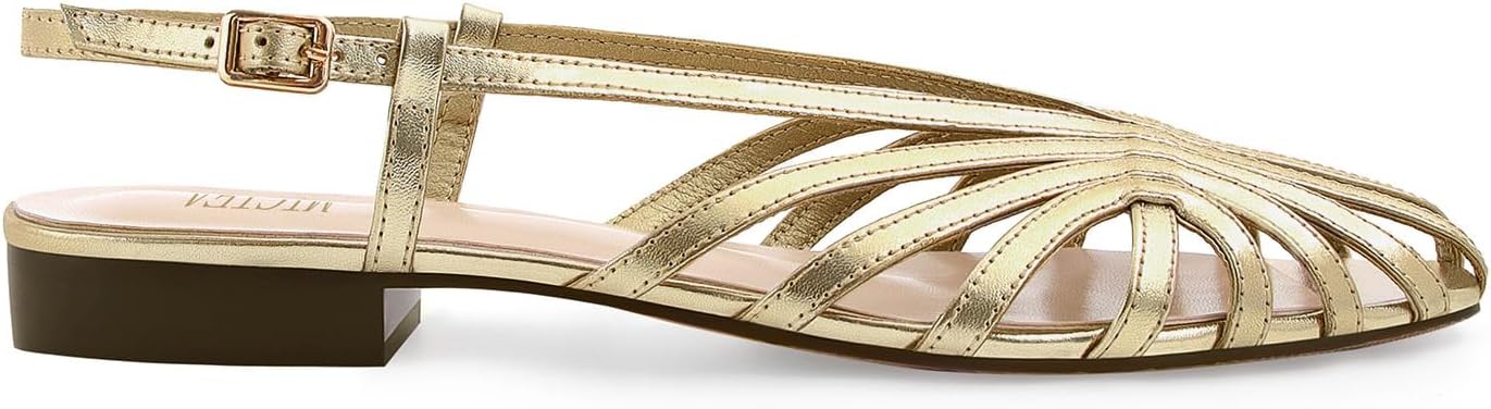 MICIFA Slingback Flat Sandals for Women Square Toe Low heel Sandals Buckle Strap Slip on Flats Summer Dress Casual Flat Shoes
