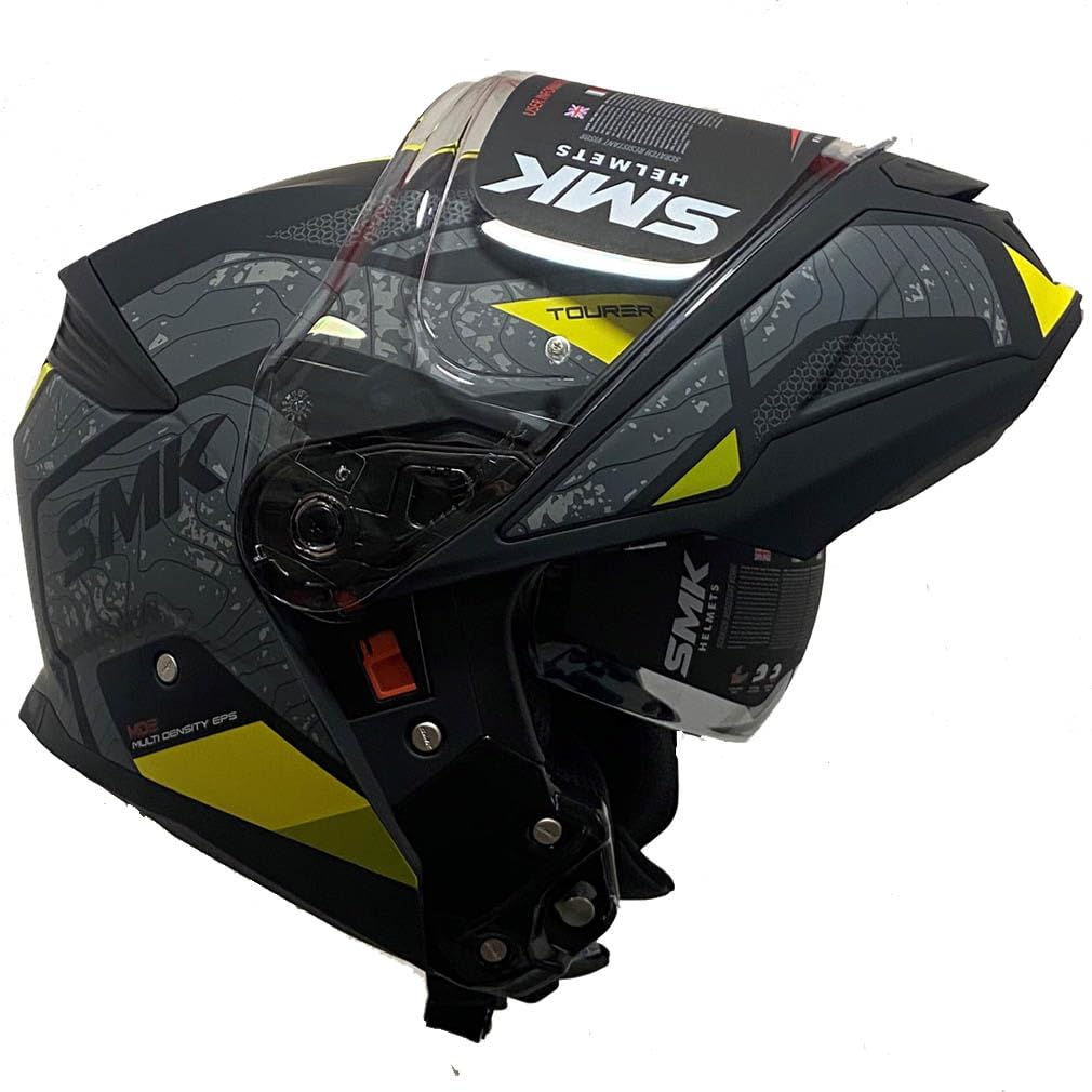 Casco de Moto Modular SMK Gullwing Navigator Abatible con Visor Solar Gris Amarillo - Homologado P/J ECE 22.06 - Designed