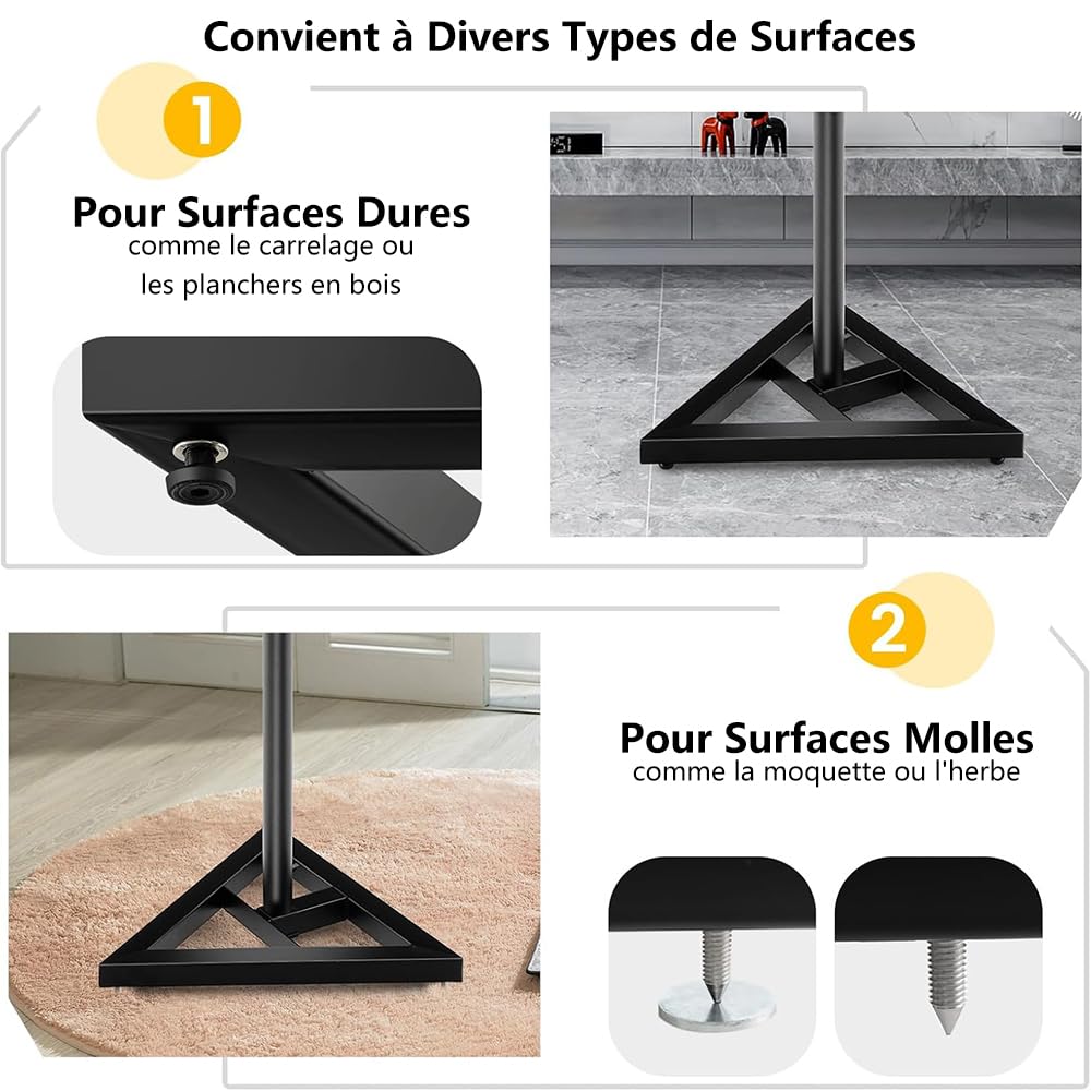 SOARS Support Enceint, Lot de 2 Pieds Enceintes avec Pied Triangulaire, Réglable en Hauteur de 97 à 157 CM, Stable en Acier, Charge Maximale 50 kg, pour Maison, Bureau, Club, Mariage, Noir