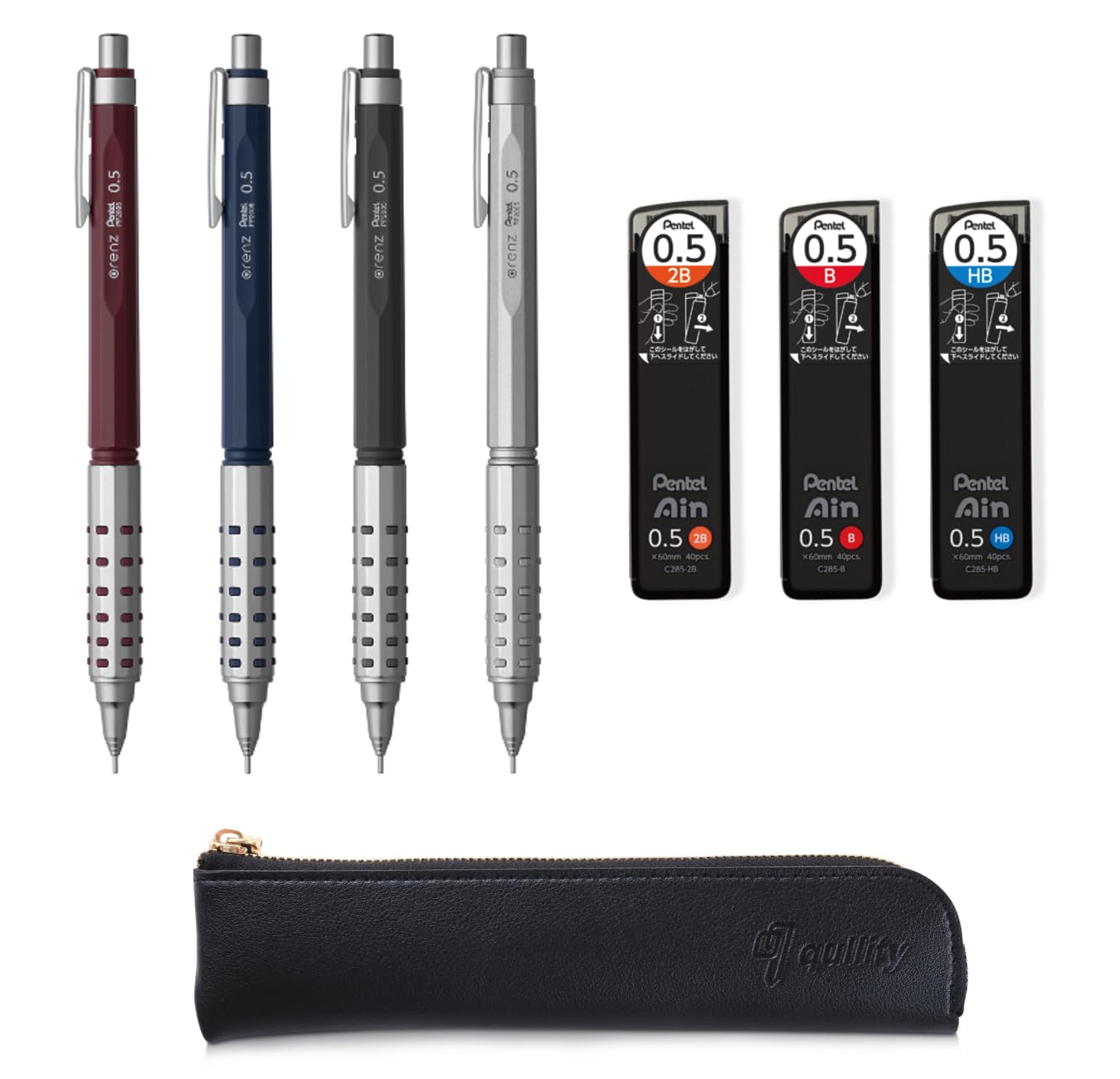 Orenz AT 0.5 Druckbleistift Set – Dunkelrot Mit Minen & Etui, Automatischer Minenvorschub