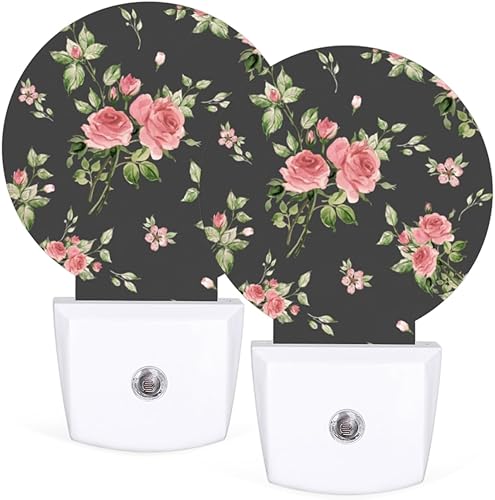 KOBLEN Rose Bouquet Art Kit Night Lights Plug Into Wall Dusk to Dawn with Light Sensors Round Led Night Light for Adults Bedroom Bathroom 2 Pack