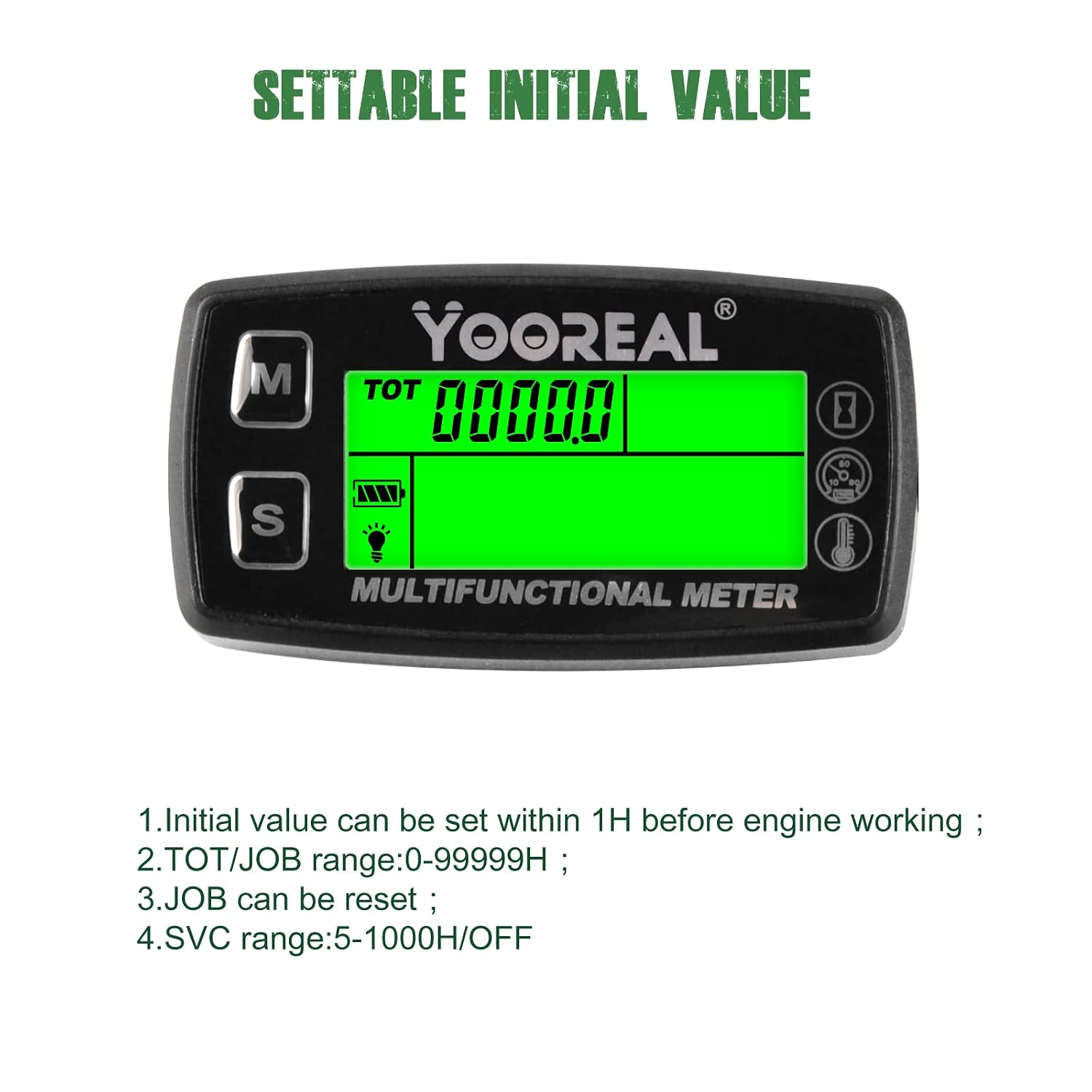 Yooreal Digital Engine Temperature Gauge Meter,Tachometer and Hour Meter,Removable Temp Probe,Waterproof for Scooter Snowblower Mini Bike Motorcycle Lawn Tractor Generator Dump Truck